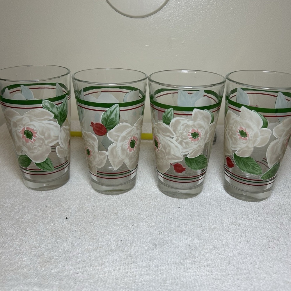 Set of 4 Franciscan Desert Rose 6" Water Glasses Vintage Hand Painted Libbey